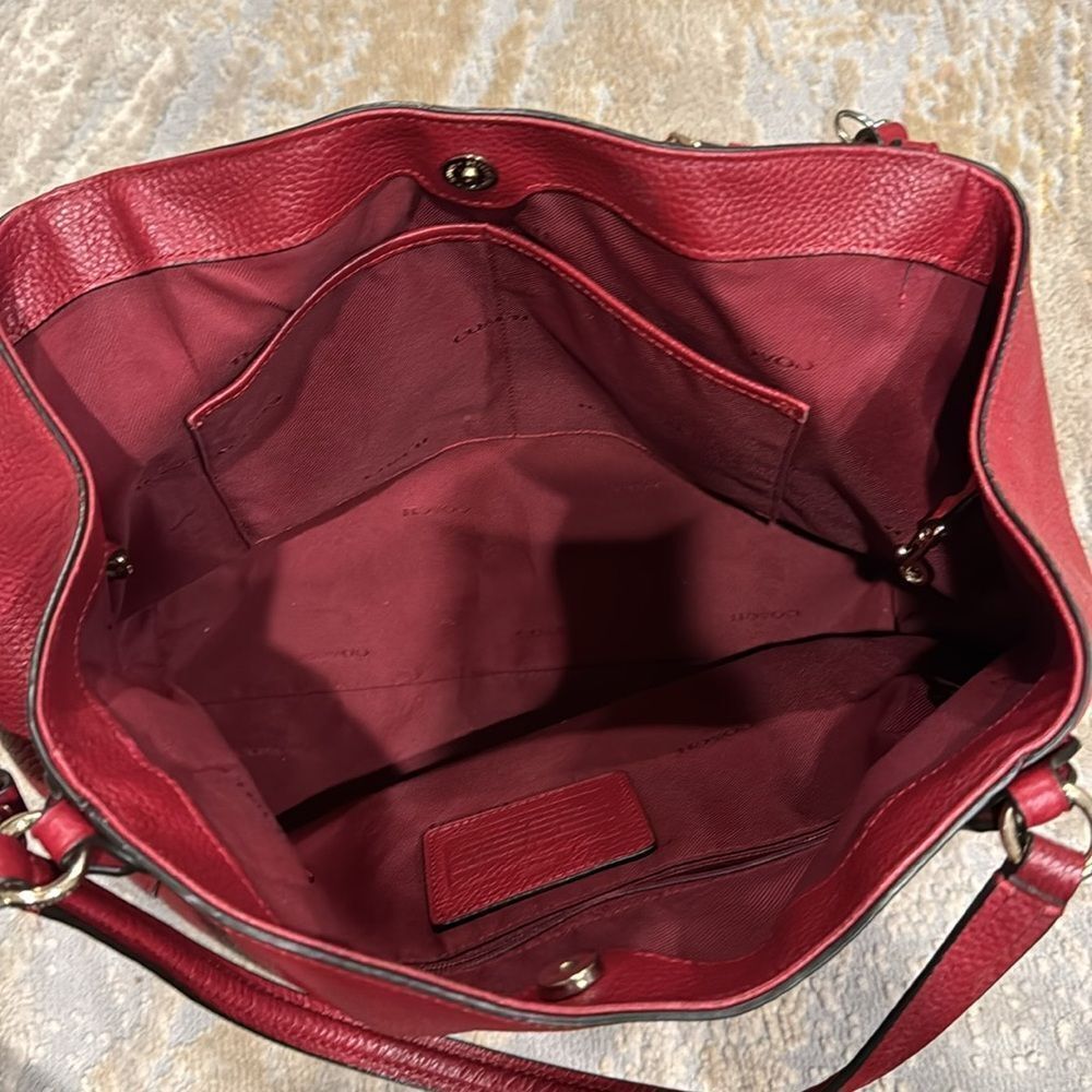 Coach Red Leather Satchel Tote with Removable Strap - Picture 11 of 14